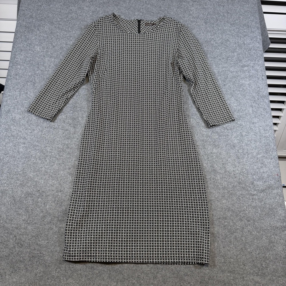 J McLaughlin Dress Womens Small Black Geometric Sheath 3/4 Sleeve Workwear